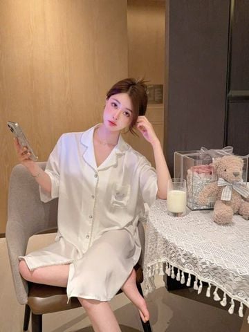 Váy ngủ sơ mi lụa Shury Store Home Wear SM33 đầm ngủ lụa freesize mềm mát mặc nhà thoải mái