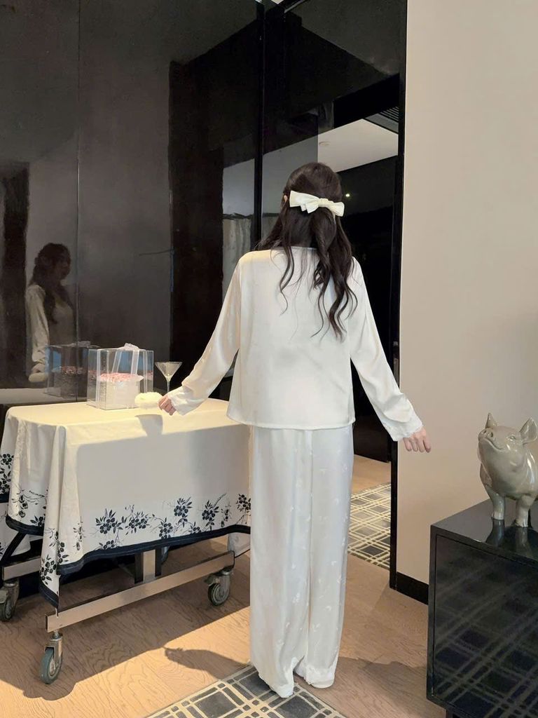 Đồ bộ ngủ nữ pyjama lụa Shury Store Home Wear TD05 tay dài quần dài bộ pyjama mặc nhà size 45-75kg