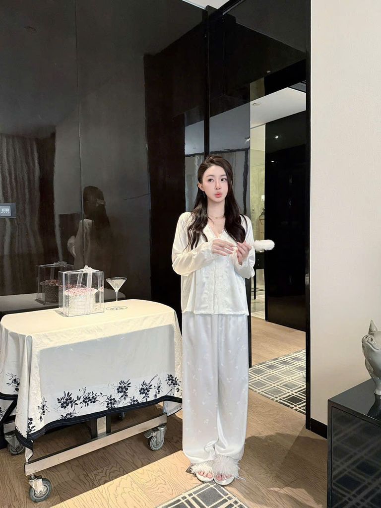 Đồ bộ ngủ nữ pyjama lụa Shury Store Home Wear TD05 tay dài quần dài bộ pyjama mặc nhà size 45-75kg