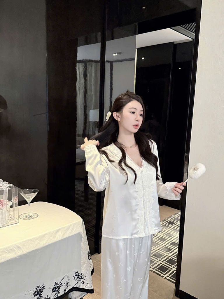 Đồ bộ ngủ nữ pyjama lụa Shury Store Home Wear TD05 tay dài quần dài bộ pyjama mặc nhà size 45-75kg