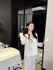 Đồ bộ ngủ nữ pyjama lụa Shury Store Home Wear TD05 tay dài quần dài bộ pyjama mặc nhà size 45-75kg