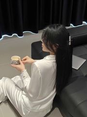 Đồ bộ ngủ nữ pyjama lụa Shury Store Home Wear TD07 tay dài quần dài màu trắng xanh mặc nhà mềm mát