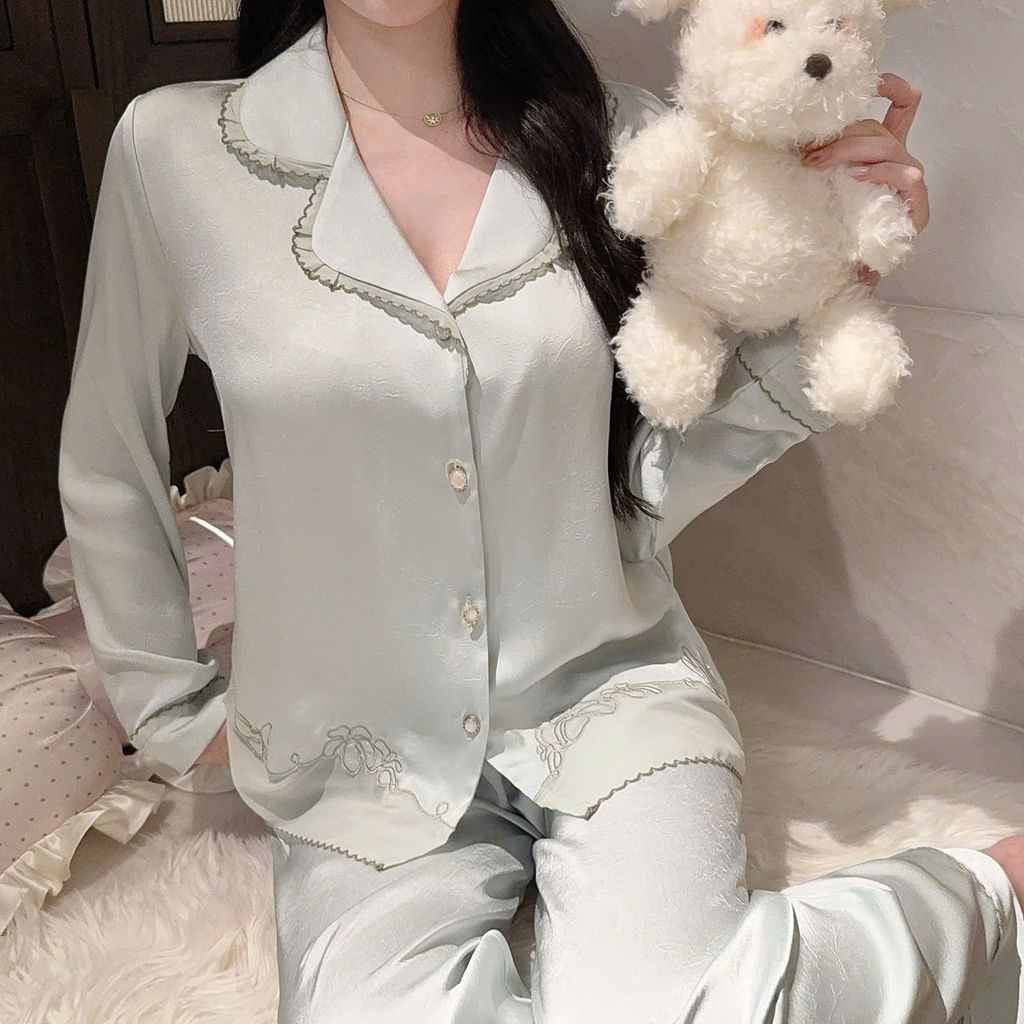Đồ bộ ngủ nữ pyjama lụa Shury Store Home Wear TD66 bộ ngủ lụa tay dài quần dài size 45-75kg mềm mát