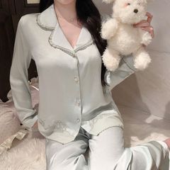 Đồ bộ ngủ nữ pyjama lụa Shury Store Home Wear TD66 bộ ngủ lụa tay dài quần dài size 45-75kg mềm mát