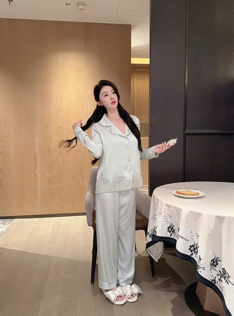 Đồ bộ ngủ nữ pyjama lụa Shury Store Home Wear TD66 bộ ngủ lụa tay dài quần dài size 45-75kg mềm mát
