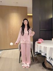 Đồ bộ ngủ nữ pyjama lụa Shury Store Home Wear TD66 bộ ngủ lụa tay dài quần dài size 45-75kg mềm mát