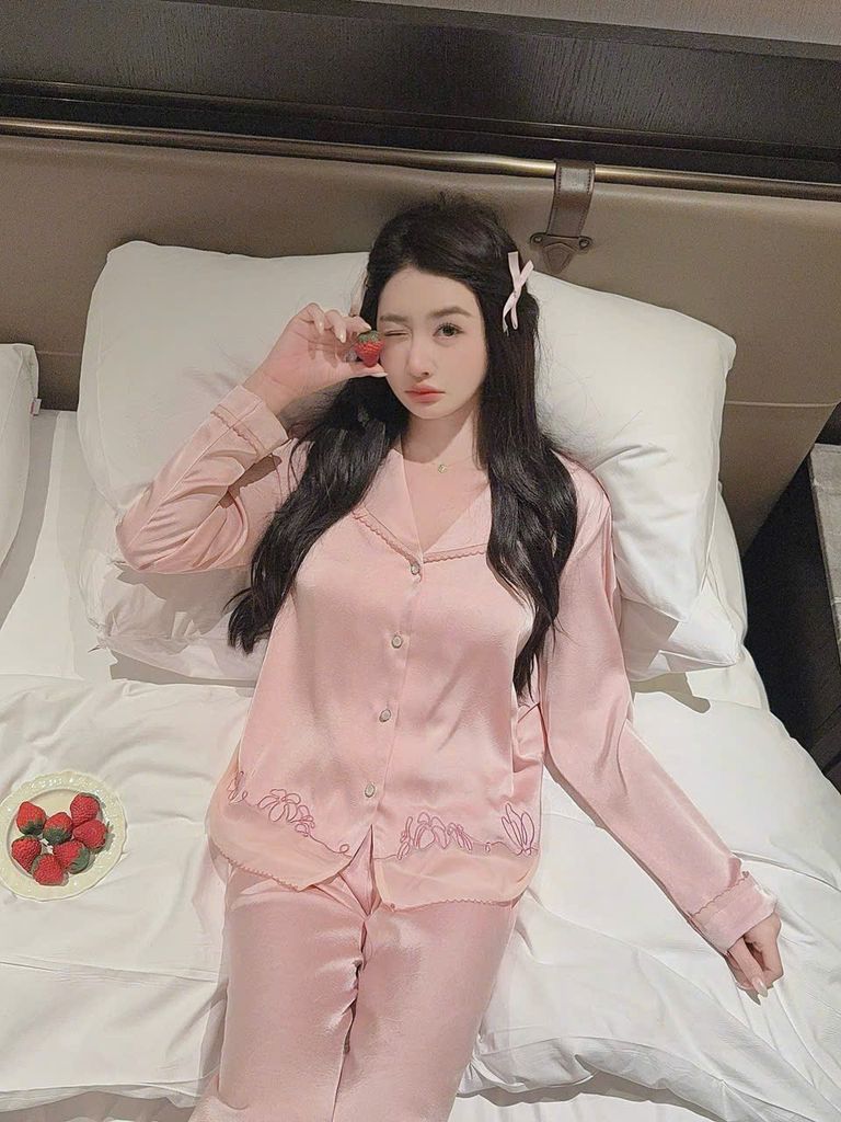 Đồ bộ ngủ nữ pyjama lụa Shury Store Home Wear TD66 bộ ngủ lụa tay dài quần dài size 45-75kg mềm mát