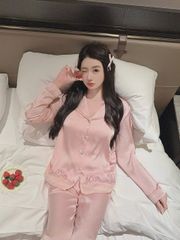 Đồ bộ ngủ nữ pyjama lụa Shury Store Home Wear TD66 bộ ngủ lụa tay dài quần dài size 45-75kg mềm mát