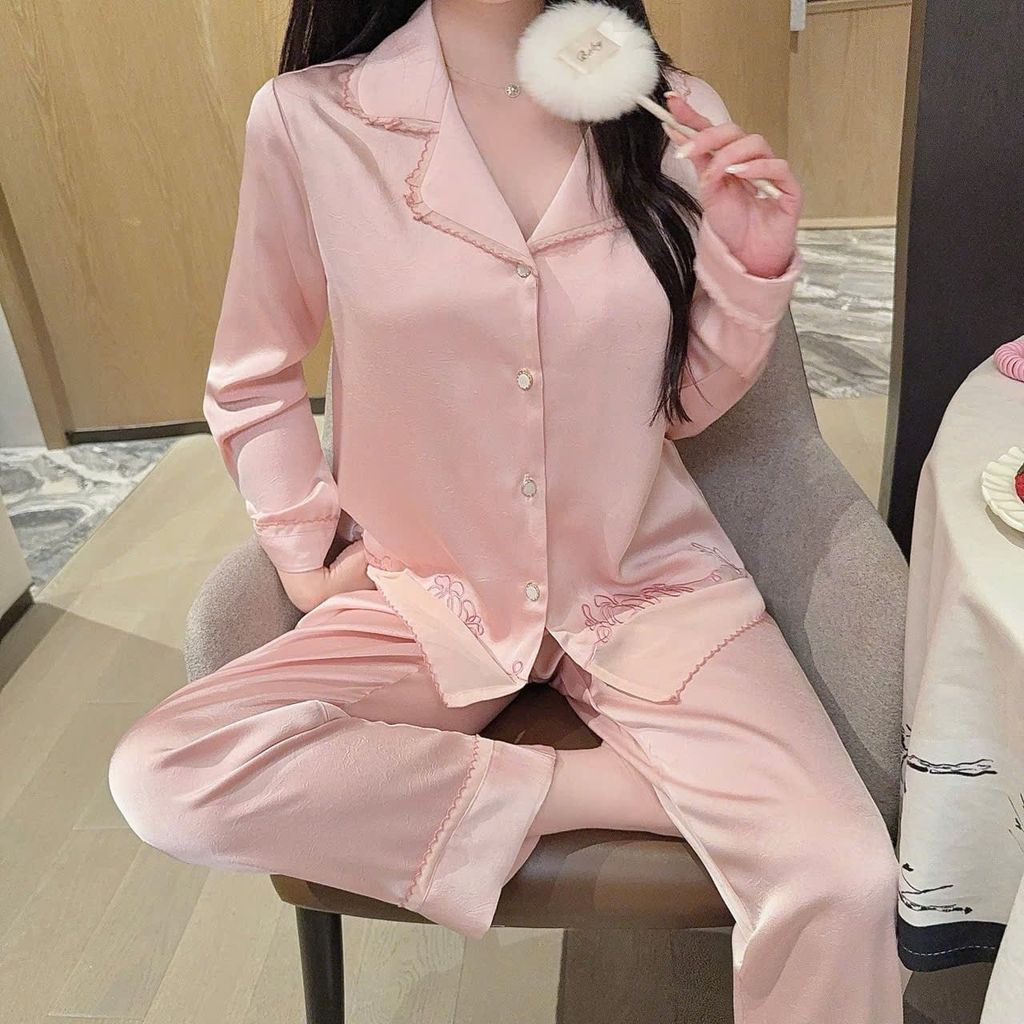Đồ bộ ngủ nữ pyjama lụa Shury Store Home Wear TD66 bộ ngủ lụa tay dài quần dài size 45-75kg mềm mát