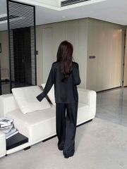 Đồ bộ ngủ nữ pyjama lụa Shury Store Home Wear TD40 bộ ngủ lụa tay dài quần dài màu đen size 45-75kg