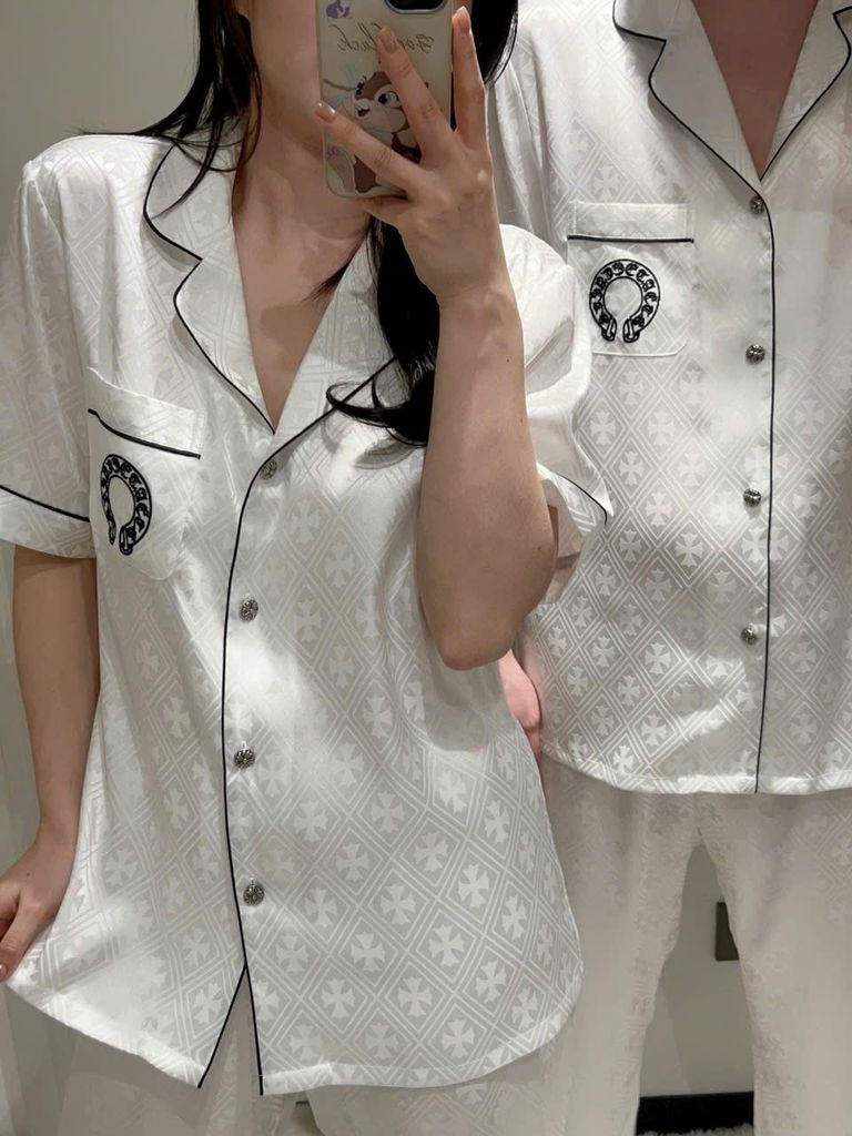 Đồ ngủ pyjama lụa nam hoặc nữ Shury Store Home Wear CND3 size 45-95kg màu trắng bộ đôi lụa couple