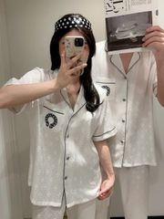 Đồ ngủ pyjama lụa nam hoặc nữ Shury Store Home Wear CND3 size 45-95kg màu trắng bộ đôi lụa couple