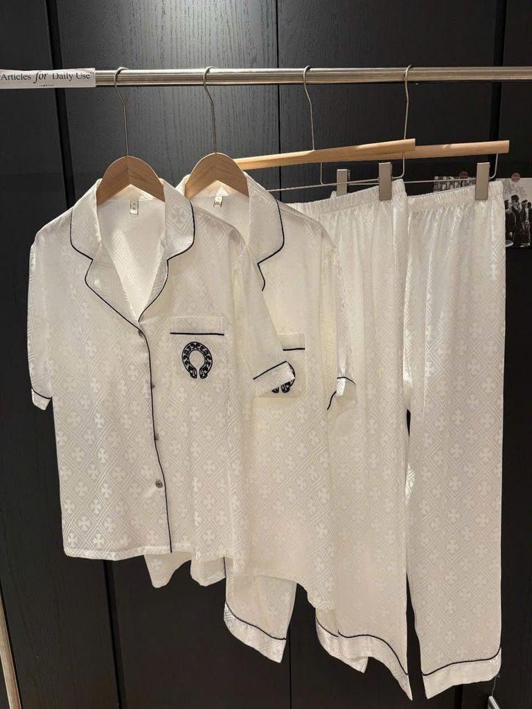 Đồ ngủ pyjama lụa nam hoặc nữ Shury Store Home Wear CND3 size 45-95kg màu trắng bộ đôi lụa couple