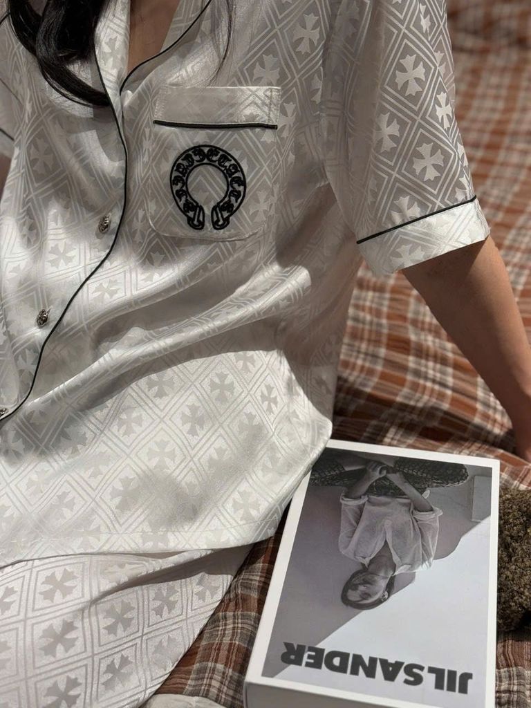 Đồ ngủ pyjama lụa nam hoặc nữ Shury Store Home Wear CND3 size 45-95kg màu trắng bộ đôi lụa couple