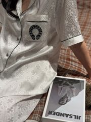 Đồ ngủ pyjama lụa nam hoặc nữ Shury Store Home Wear CND3 size 45-95kg màu trắng bộ đôi lụa couple