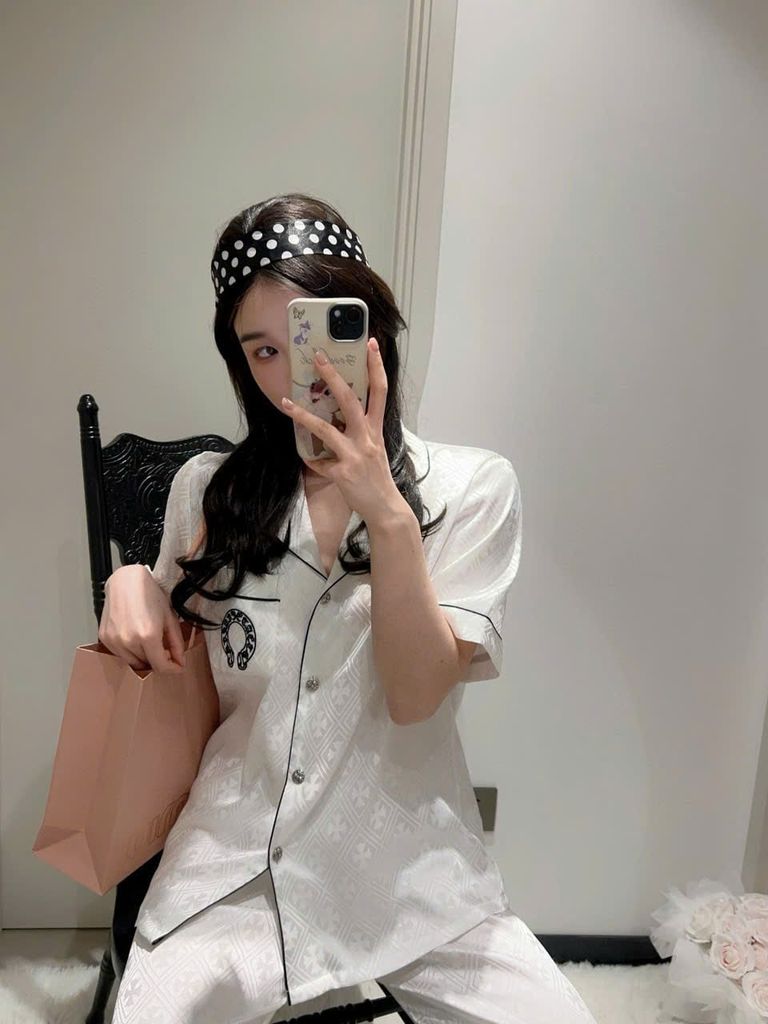 Đồ ngủ pyjama lụa nam hoặc nữ Shury Store Home Wear CND3 size 45-95kg màu trắng bộ đôi lụa couple