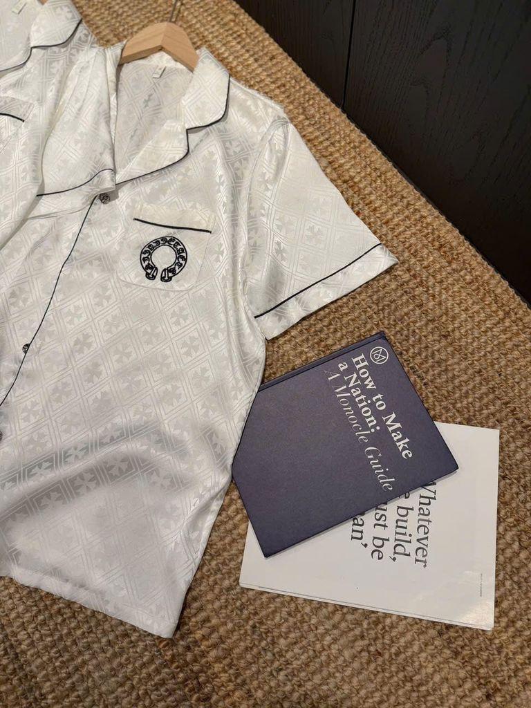 Đồ ngủ pyjama lụa nam hoặc nữ Shury Store Home Wear CND3 size 45-95kg màu trắng bộ đôi lụa couple