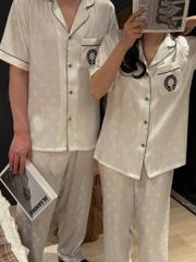Đồ ngủ pyjama lụa nam hoặc nữ Shury Store Home Wear CND3 size 45-95kg màu trắng bộ đôi lụa couple