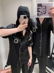 Đồ ngủ pyjama lụa nam hoặc nữ Shury Store Home Wear CND23 size 45-95kg màu đen bộ đôi ngủ lụa couple