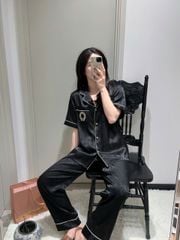 Đồ ngủ pyjama lụa nam hoặc nữ Shury Store Home Wear CND23 size 45-95kg màu đen bộ đôi ngủ lụa couple