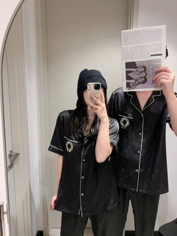 Đồ ngủ pyjama lụa nam hoặc nữ Shury Store Home Wear CND23 size 45-95kg màu đen bộ đôi ngủ lụa couple