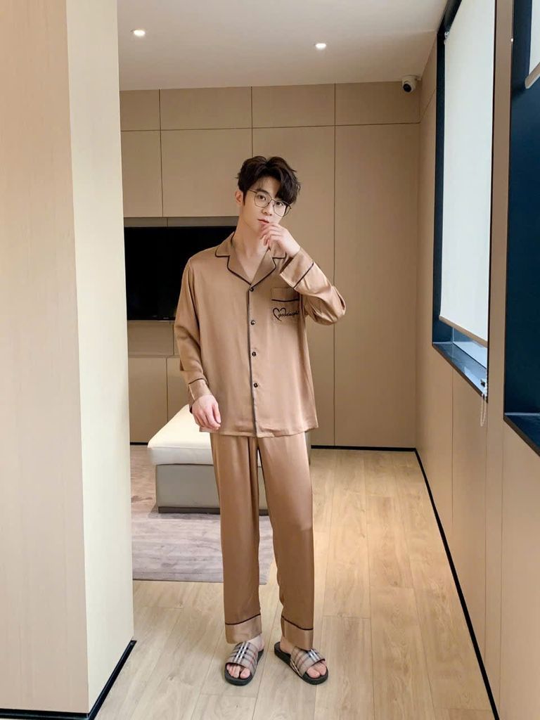 Đồ ngủ pyjama lụa nam nữ Shury Store Home Wear DD02 size 45-95kg tay dài quần dài  bộ đôi couple lụa