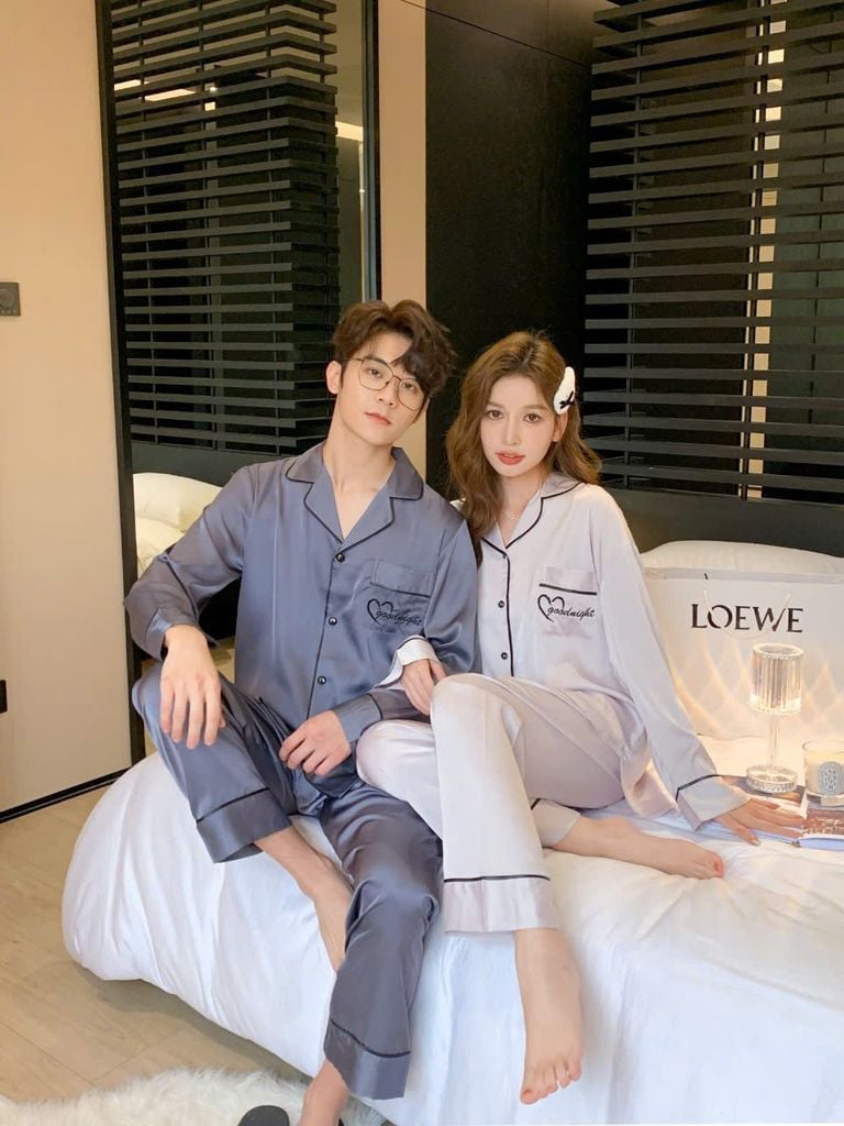 Đồ ngủ pyjama lụa nam nữ Shury Store Home Wear DD02 size 45-95kg tay dài quần dài  bộ đôi couple lụa