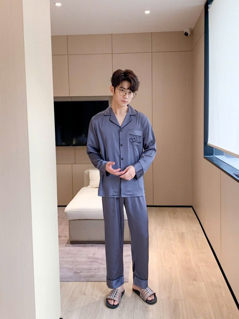 Đồ ngủ pyjama lụa nam nữ Shury Store Home Wear DD02 size 45-95kg tay dài quần dài  bộ đôi couple lụa