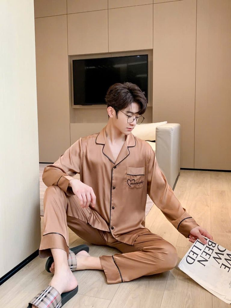 Đồ ngủ pyjama lụa nam nữ Shury Store Home Wear DD02 size 45-95kg tay dài quần dài  bộ đôi couple lụa