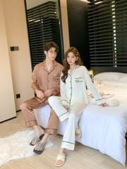 Đồ ngủ pyjama lụa nam nữ Shury Store Home Wear DD02 size 45-95kg tay dài quần dài  bộ đôi couple lụa