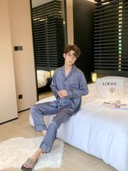 Đồ ngủ pyjama lụa nam nữ Shury Store Home Wear DD02 size 45-95kg tay dài quần dài  bộ đôi couple lụa