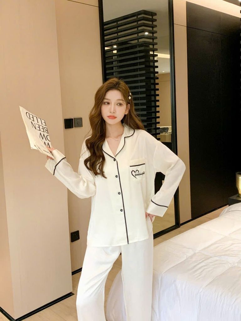 Đồ ngủ pyjama lụa nam nữ Shury Store Home Wear DD02 size 45-95kg tay dài quần dài  bộ đôi couple lụa