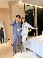 Đồ ngủ pyjama lụa nam nữ Shury Store Home Wear DD02 size 45-95kg tay dài quần dài  bộ đôi couple lụa
