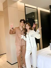 Đồ ngủ pyjama lụa nam nữ Shury Store Home Wear DD02 size 45-95kg tay dài quần dài  bộ đôi couple lụa