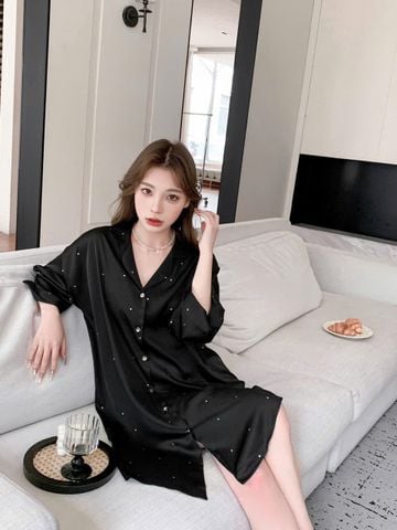 Váy ngủ sơmi lụa nữ Shury Store Home Wear SM20 freesize 45-75kg đầm ngủ lụa mặc nhà mặc ngủ rộng rãi