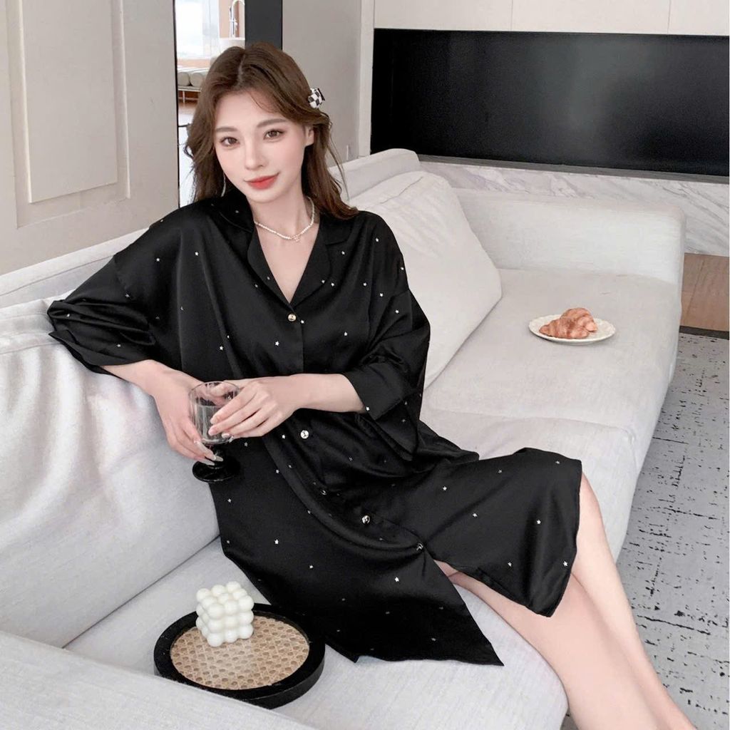 Váy ngủ sơmi lụa nữ Shury Store Home Wear SM20 freesize 45-75kg đầm ngủ lụa mặc nhà mặc ngủ rộng rãi