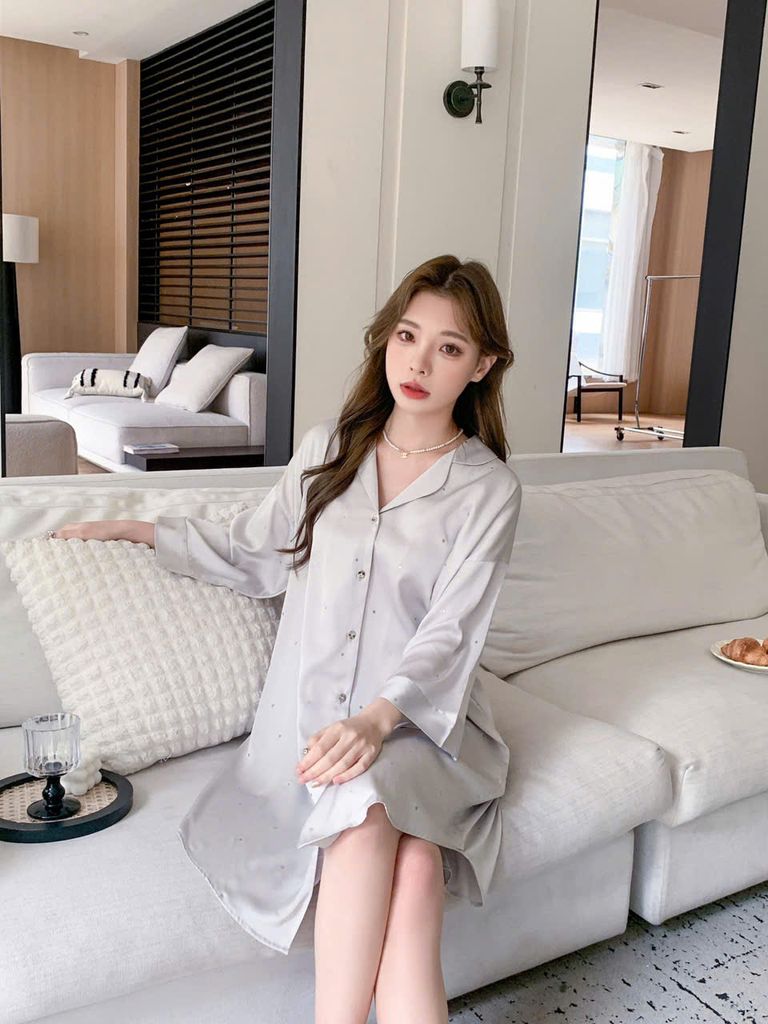 Váy ngủ sơmi lụa nữ Shury Store Home Wear SM20 freesize 45-75kg đầm ngủ lụa mặc nhà mặc ngủ rộng rãi
