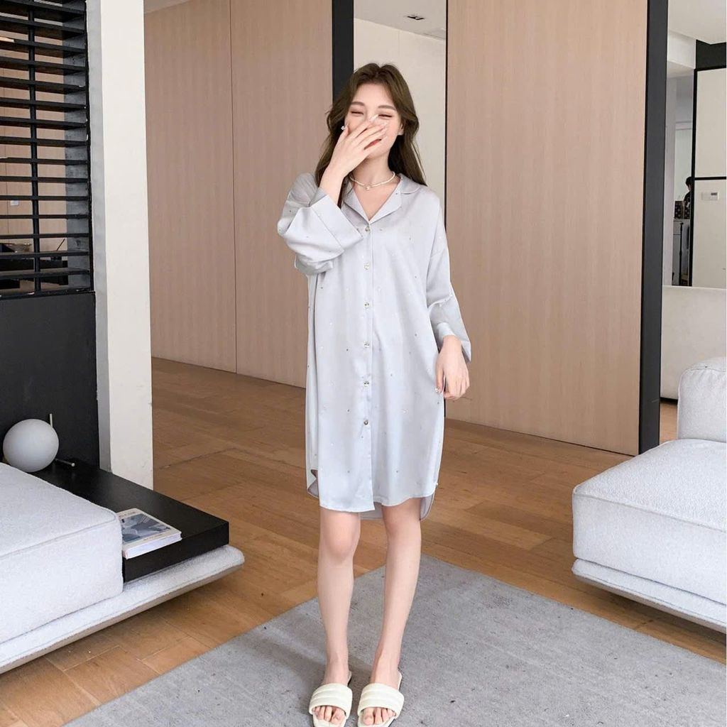 Váy ngủ sơmi lụa nữ Shury Store Home Wear SM20 freesize 45-75kg đầm ngủ lụa mặc nhà mặc ngủ rộng rãi