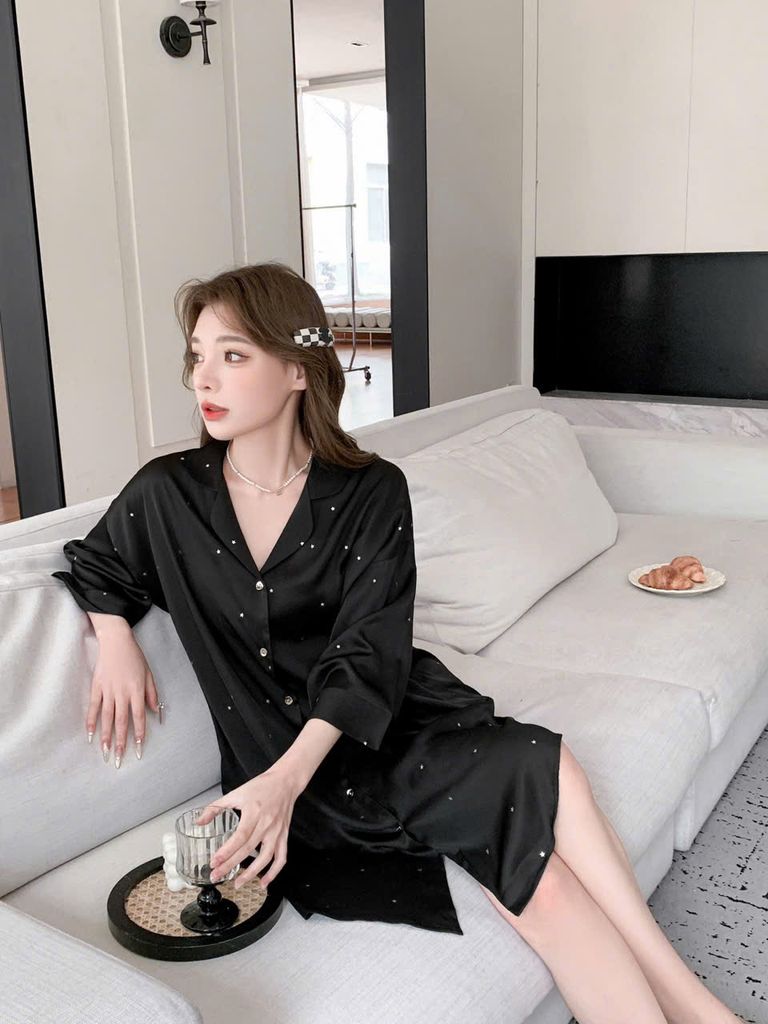 Váy ngủ sơmi lụa nữ Shury Store Home Wear SM20 freesize 45-75kg đầm ngủ lụa mặc nhà mặc ngủ rộng rãi