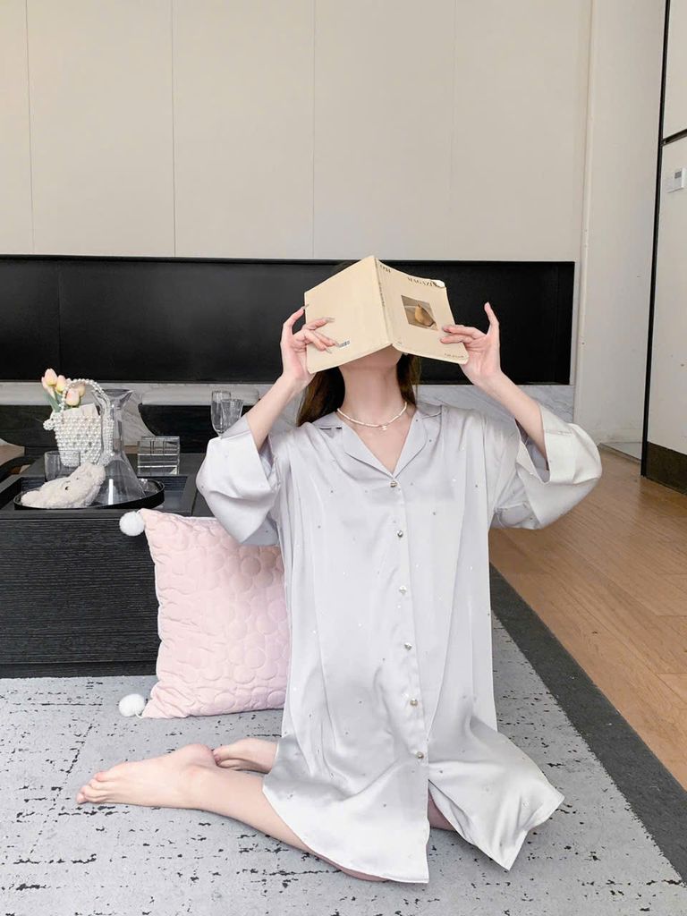 Váy ngủ sơmi lụa nữ Shury Store Home Wear SM20 freesize 45-75kg đầm ngủ lụa mặc nhà mặc ngủ rộng rãi