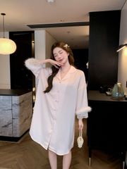 Váy ngủ sơmi lụa nữ Shury Store Home Wear SM34 freesize 45-75kg đầm ngủ mặc nhà suông rộng mềm mại