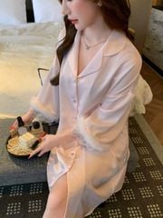 Váy ngủ sơmi lụa nữ Shury Store Home Wear SM34 freesize 45-75kg đầm ngủ mặc nhà suông rộng mềm mại