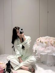 Đồ bộ ngủ nữ pyjama lụa Shury Store Home Wear TD07 tay dài quần dài hoạ tiết in chìm mặc nhà mềm mát