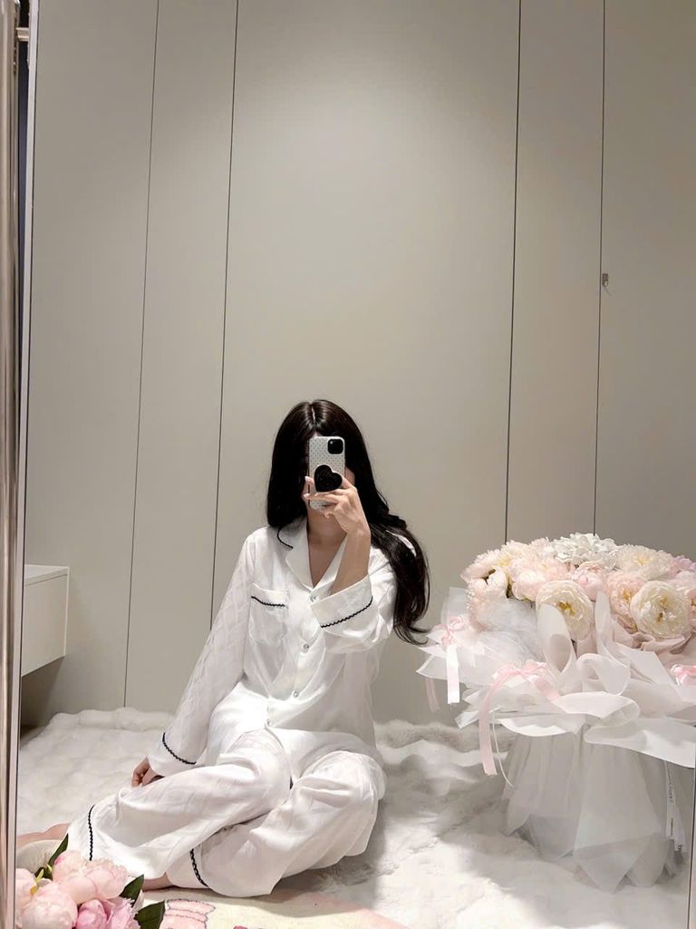 Đồ bộ ngủ nữ pyjama lụa Shury Store Home Wear TD07 tay dài quần dài hoạ tiết in chìm mặc nhà mềm mát