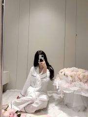 Đồ bộ ngủ nữ pyjama lụa Shury Store Home Wear TD07 tay dài quần dài hoạ tiết in chìm mặc nhà mềm mát