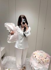 Đồ bộ ngủ nữ pyjama lụa Shury Store Home Wear TD07 tay dài quần dài hoạ tiết in chìm mặc nhà mềm mát