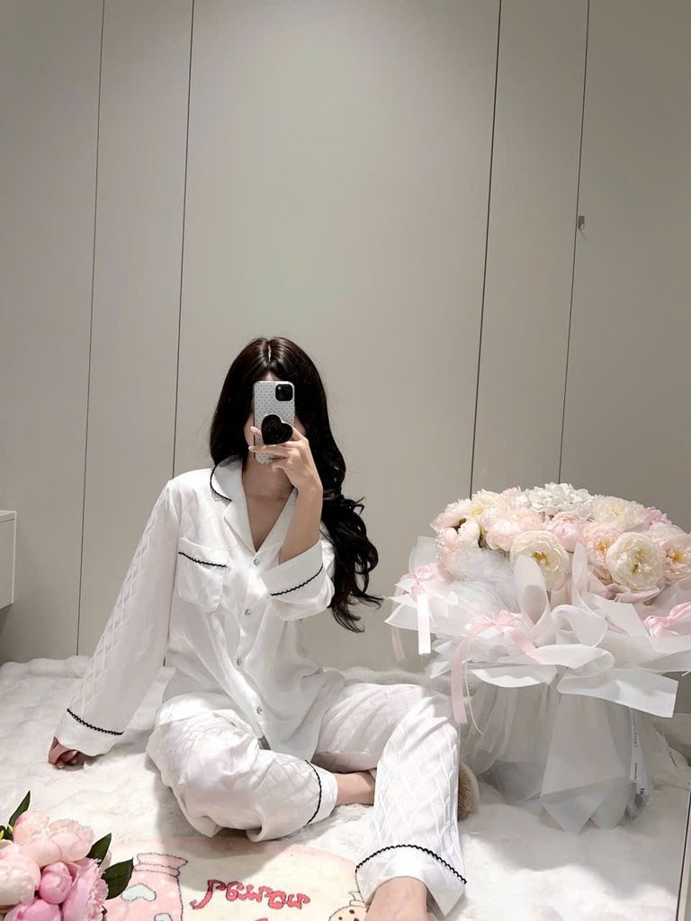 Đồ bộ ngủ nữ pyjama lụa Shury Store Home Wear TD07 tay dài quần dài hoạ tiết in chìm mặc nhà mềm mát