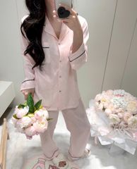 Đồ bộ ngủ nữ pyjama lụa Shury Store Home Wear TD07 tay dài quần dài hoạ tiết in chìm mặc nhà mềm mát