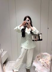 Đồ bộ ngủ nữ pyjama lụa Shury Store Home Wear TD07 tay dài quần dài hoạ tiết in chìm mặc nhà mềm mát