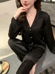 Bộ pyjama lụa tay dài quần dài phối ren Shury Store Home Wear TD74 gam màu pastel mềm mịn mặc nhà